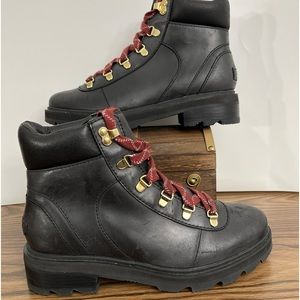 Sorel Womens Lennox Black Leather Waterproof Ankle Hiking Boots Size 9.5 Comfy